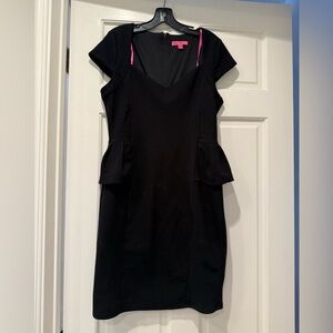 Betsey Johnson Black Peplum Midi Dress with Pink Trim